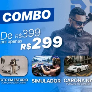 CARONA PORSCHE 718 BOXSTER + FOTO EM ESTÚDIO (com qualquer carro) + SIMULADOR