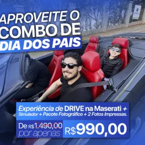 DRIVE NA MASERATI + SIMULADOR + PACOTE FOTOGRÁFICO (10 FOTOS DIGITAIS) + 2 FOTOS IMPRESSAS